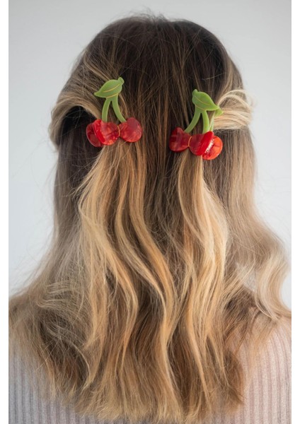 Çok Tatlı Dallı Kiraz Akrilik Lüks Mandal Saç Tokası fiyatları