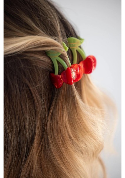 Çok Tatlı Dallı Kiraz Akrilik Lüks Mandal Saç Tokası modelleri