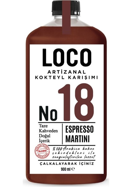 NO 18 Espresso Martini Artizanal Alkolsüz Karışım Taze Sıkma Meyve Kokteyl Mix 900 ml