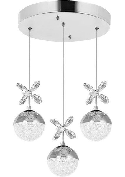 9178-3 3lü Krom Sarkıt LED Avize(Beyaz Işık -Sarı Işık - Gün Işığı)