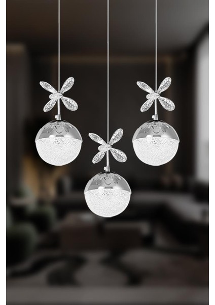 9178-3 3lü Krom Sarkıt LED Avize(Beyaz Işık -Sarı Işık - Gün Işığı)