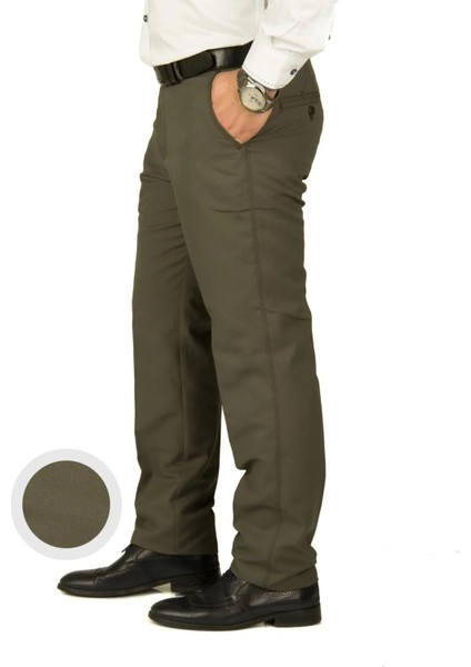 Erkek Armüllü Haki Keten Pantolon Kemer Astarlı Günlük Stil Desenli Model No: 2413565