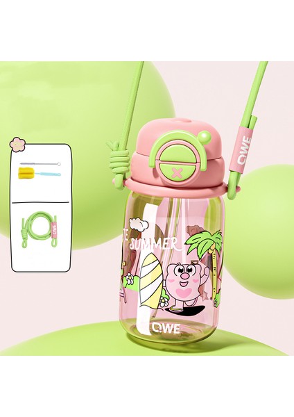 600ML Öğrenci Pipetli Şişe Tritan Çift Içecek Çocuk Plastik Su Şişesi (Yurt Dışından)