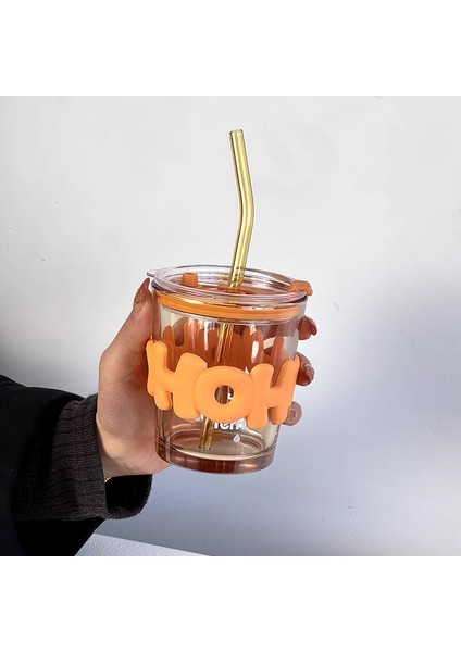 Kalınlaştırılmış Harfli Cam Su Bardağı, Pipetli Minimalist Içecek Bardağı (Yurt Dışından)
