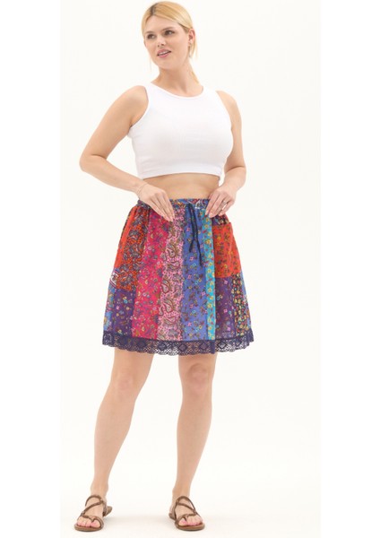 Renkli Vual Kısa Yazlık Otantik Patchwork Etek modelleri