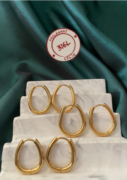 La Perla Aksesuar Gold Üçlü Loop Çelik Küpe