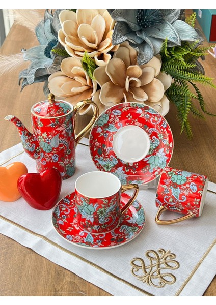 Türk Kahve Fincanı Garden Red 2 Kişilik 5 Parça fiyatları