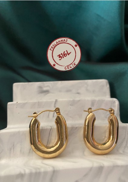 La Perla Aksesuar Gold Loop Çelik Küpe