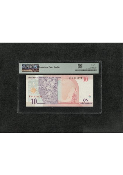 10 Yeni Türk Lirası Pmg 65 Epq Gem Unc Çil 10 Lira P 218 2005 S/n B52 8. Ems 1. Tertip