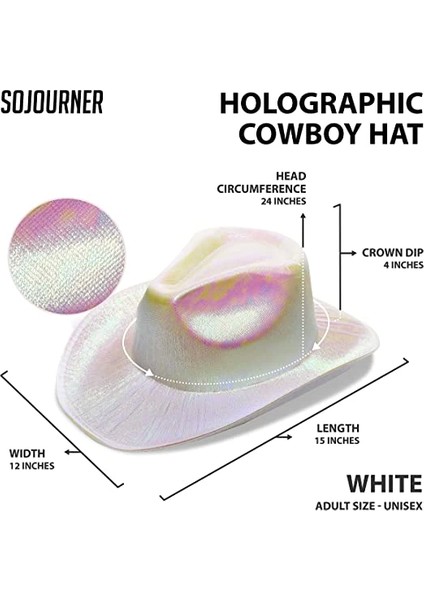 Neon Hologramlı Kovboy Model Parti Şapkası Beyaz Yetişkin 39X36X14 cm modelleri