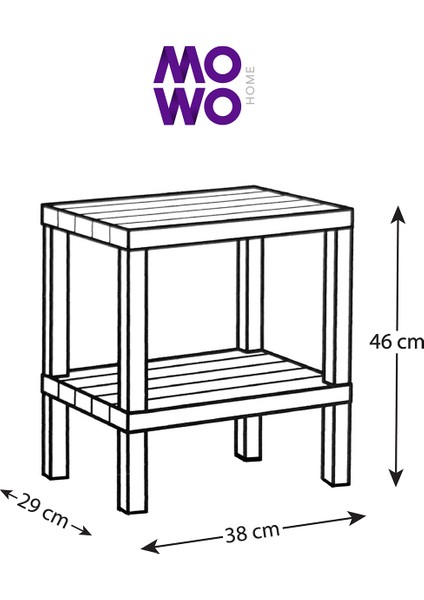 Mowo Home Shelf 2 Katlı Bahçe Sehpası, Gazetelikli Masa, Havuz, Plaj, Balkon, Banyo, Mutfak Sehpası Siyah