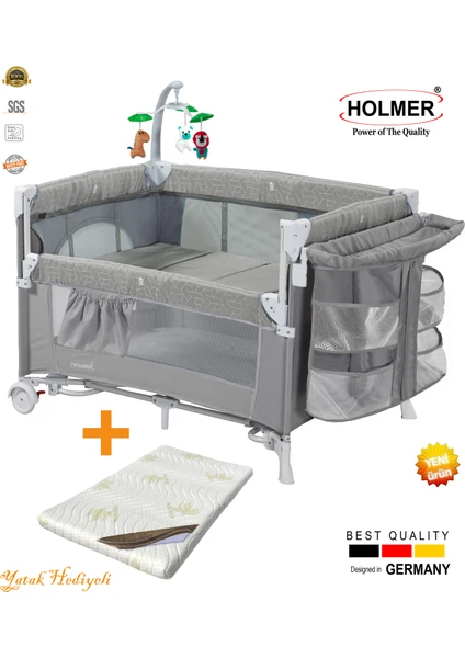 Maxi Comfort Coolstyle (Anne Yanı-Deluxe Kumaş) Premium Oyun Parkı Gri + Aloevera Yatak 70X110CM