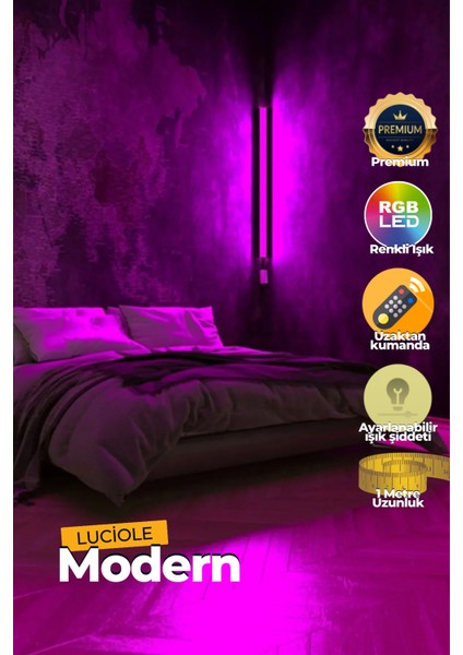 Aplik Uzaktan Kumandalıyatak Üstü Tv Yanı Oturma Odası Rgb Çok Renkli LCAPL19