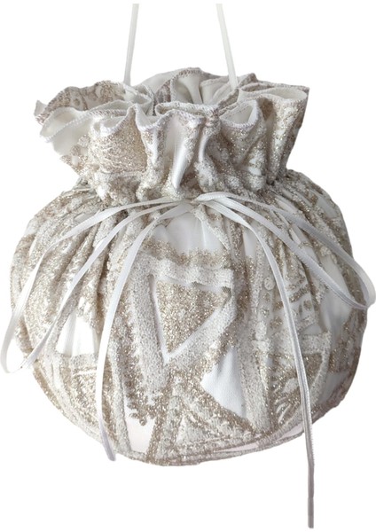 Gelin Takı Kesesi,kırık Beyaz Gelin Çantası,simli ve Havyar Baskı,düğün,nişan,doğum Günü,çanta