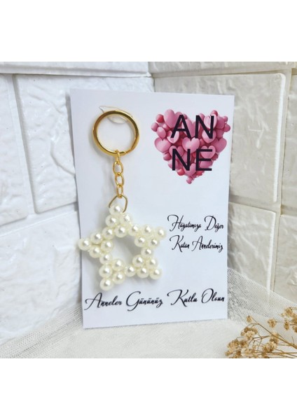 30 Adet Anneler Günü Hediyelik Incili Yıldız Anahtarlık Velilere Personele Anneler Günü Si