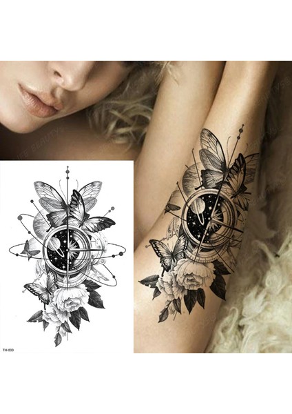 Gerçekci Geçici Kelebek Uzay Çiçek Sembol Dövme Sahte Etiket Kadın Erkek Kol Bacak