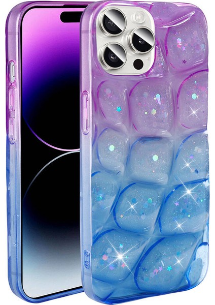 Apple Iphone 15 Pro Kılıf Kabartmalı Simli 3D Kabuk Desenli Nacar Silikon