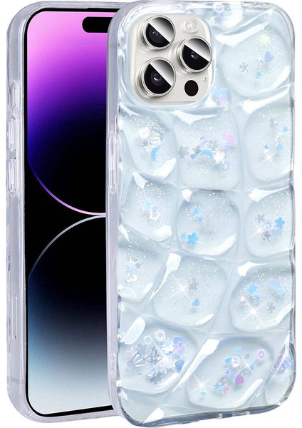 Apple Iphone 15 Pro Kılıf Kabartmalı Simli 3D Kabuk Desenli Nacar Silikon