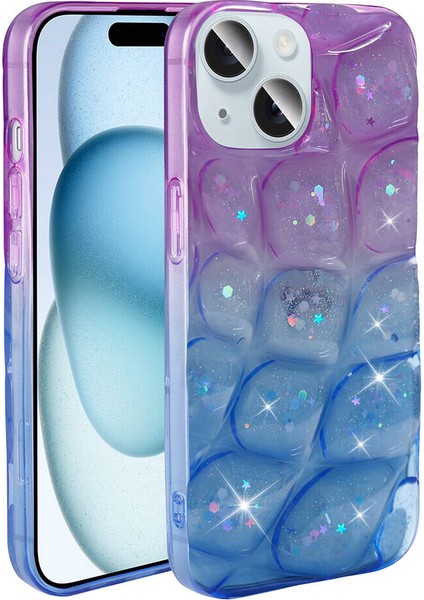 Apple Iphone 15 Kılıf Kabartmalı Simli 3D Kabuk Desenli Nacar Silikon