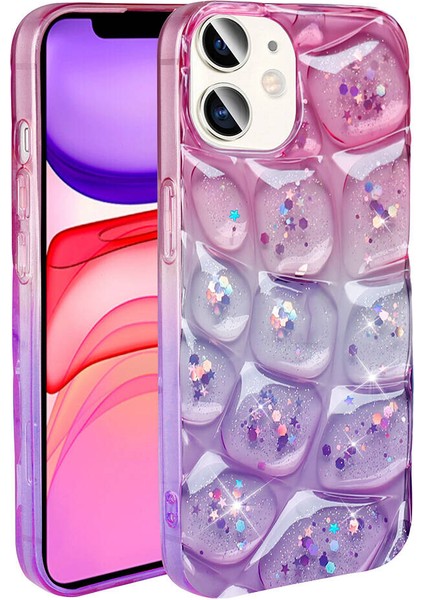 Apple Iphone 11 Kılıf Kabartmalı Simli 3D Kabuk Desenli Nacar Silikon