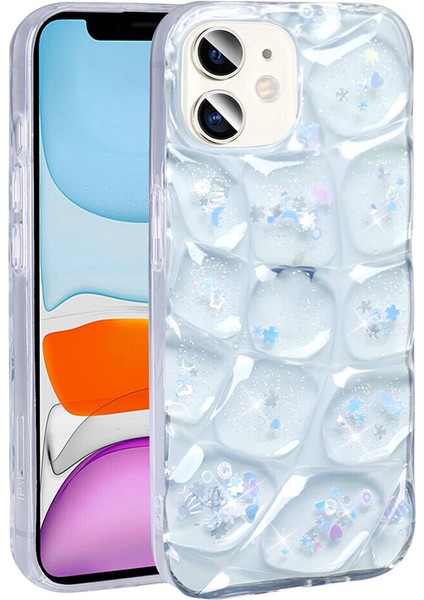 Apple Iphone 11 Kılıf Kabartmalı Simli 3D Kabuk Desenli Nacar Silikon