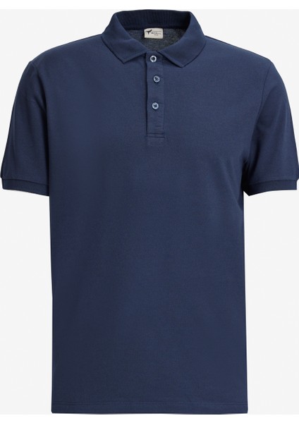 AC&Co / Altınyıldız Classics Erkek Açık Lacivert-Saks-Lacivert 3'lü Çekmeyen Pamuklu Slim Fit Kıvrılmaz Polo Yaka Tişört