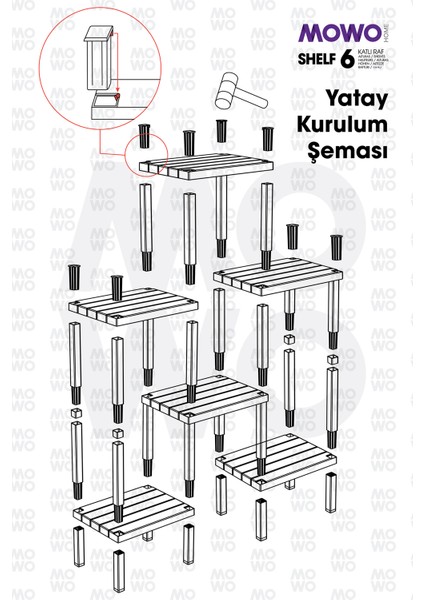 Mowo Home Shelf 6 Katlı Kitaplık Raf Ünitesi - Beyaz