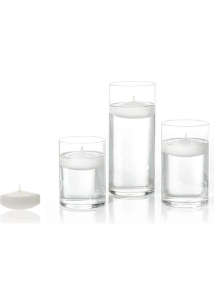 3 Lü Vazo ve 12 Adet 7 Çap Beyaz Yüzen Mum