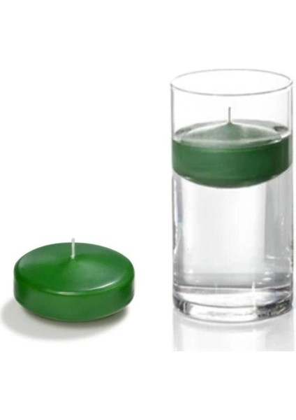 Orta Yüzen Mum Vazosu + 12 'li Çap 7 cm Yüzen Mum Yeşil