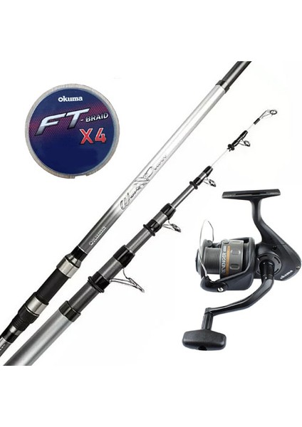 Surf Kamışı Olta Takımı Okuma Wave Power Tele Surf 4.20 cm 100-200 gr 5 Parça Surf Kamışı- Okuma Revenger Rv-65 Fd Olta Makinesi