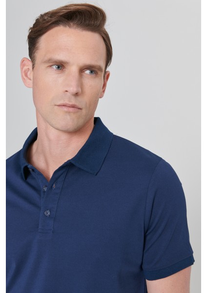 Erkek Beyaz-Lacivert-Açık Mavi 3'lü Çekmeyen Pamuklu Slim Fit Dar Kesim Kıvrılmaz Polo Yaka Tişört