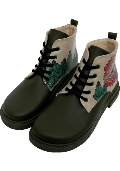 Kadın Vegan Deri Haki Bilekte Bot - Feel, Heal, Live Tasarım fiyatları