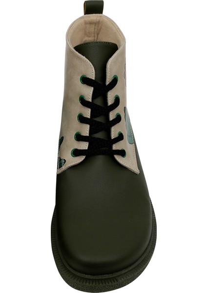 Kadın Vegan Deri Haki Bilekte Bot - Feel, Heal, Live Tasarım indirimleri