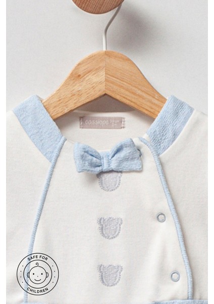 Erkek Bebek Three Teddy Papyon Detaylı Patikli %100 Pamuk Tulum