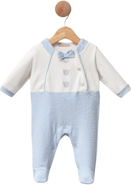 Erkek Bebek Three Teddy Papyon Detaylı Patikli %100 Pamuk Tulum