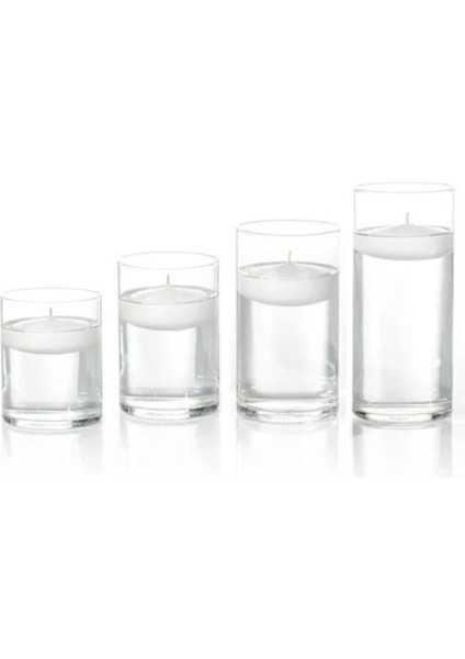 4 Lü Vazo + 12 Adet Çap 5 cm Beyaz Yüzen Mum