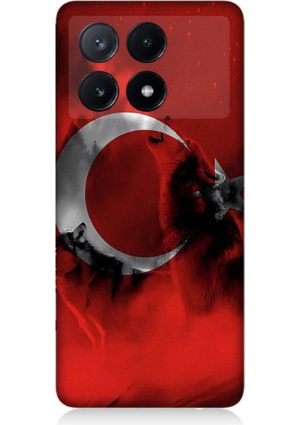 Xiaomi Poco X6 Pro Uyumlu Türk Bayrağı ve Kurt Desenli Silikon Kılıf