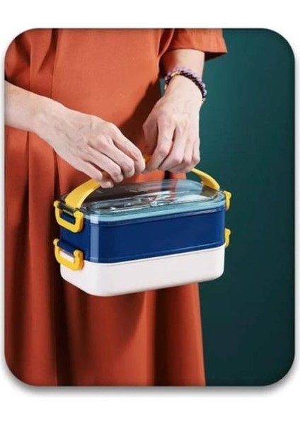 Çift Katman Paslanmaz Çelik Yemek Kutusu Sefer Tası Saklama Kabı Sarı Krem VGN-462 fırsatları
