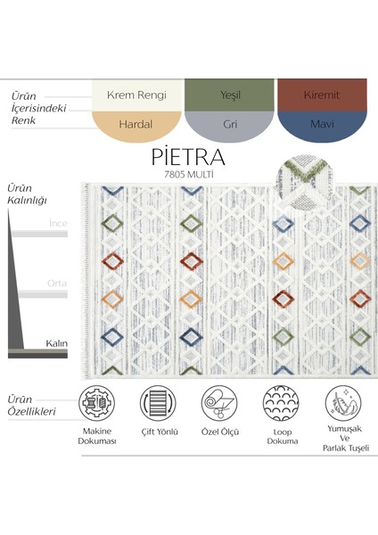 Pietra 7806 Multi Bukle Salon Halısı Yumuşak Çocuk Odası Halısı Koridor Halısı Kesme Halı Yolluk