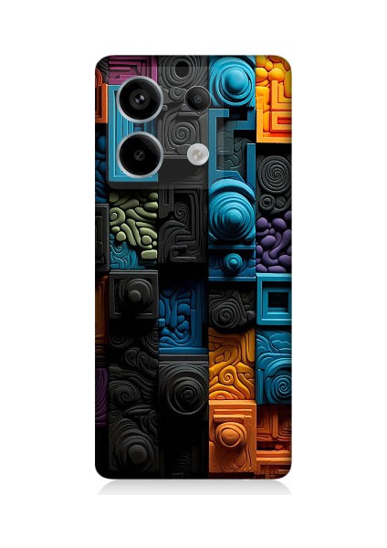 Redmi Note 13 Pro 5g Uyumlu Renkli Kareler ve Spiraller Desenli Silikon Kılıf