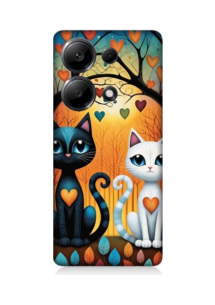 Redmi Note 13 Pro 4g Uyumlu Aşık Siyah ve Beyaz Kediler Desenli Silikon Kılıf