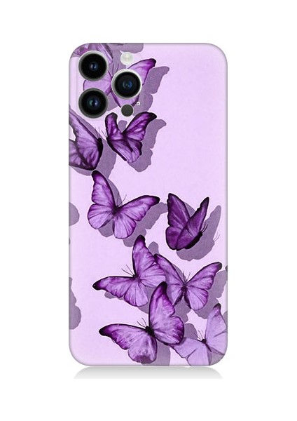 Apple Iphone 13 Pro Uyumlu Mor Kelebekler Desenli Silikon Kılıf