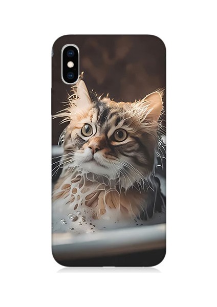 Apple Iphone X/xs Uyumlu Banyo Yapan Kedi Desenli Silikon Kılıf