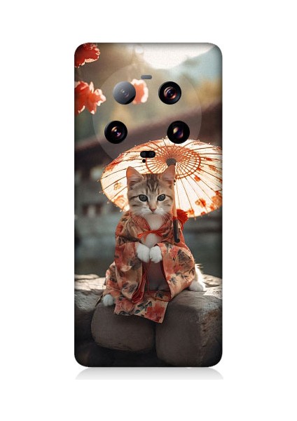 Xiaomi 13 Ultra Uyumlu Geyşa Kıyafetli Kedi Desenli Silikon Kılıf