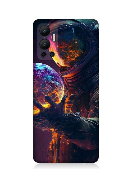 Infinix Hot 12 Uyumlu Astranot ve Gezegen Desenli Silikon Kılıf