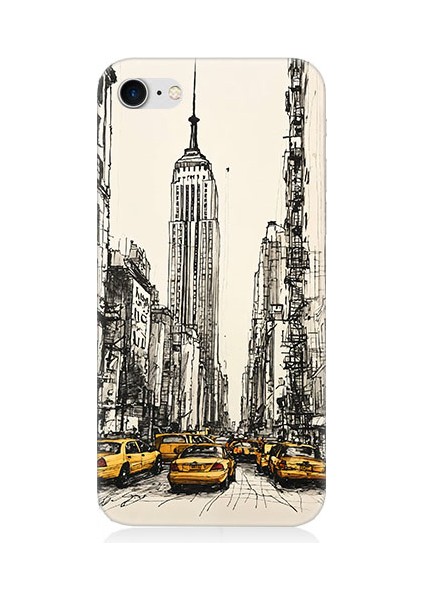 Apple Iphone 7 Uyumlu New York ve Taksiler Desenli Silikon Kılıf