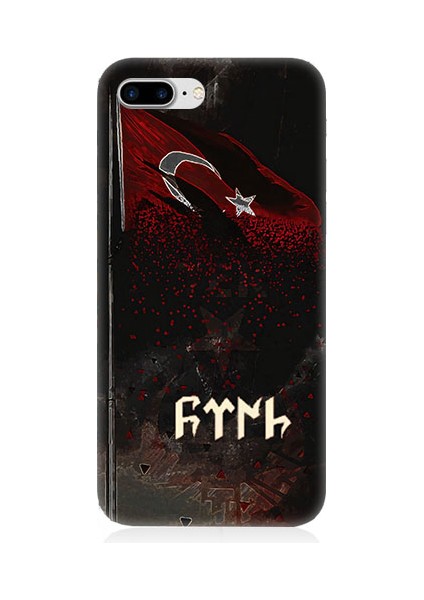 Apple Iphone 8 Plus Uyumlu Bayrak ve Göktürkçe Türk Desenli Silikon Kılıf