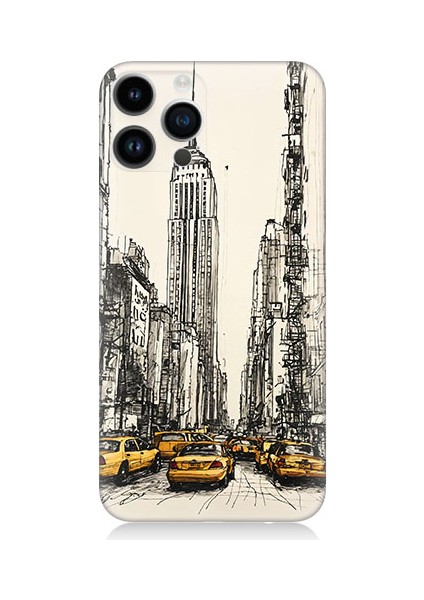 Apple Iphone 13 Pro Max Uyumlu New York ve Taksiler Desenli Silikon Kılıf