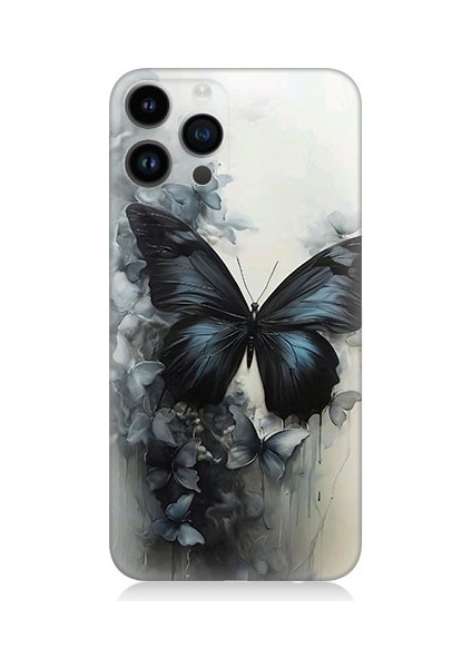 Apple Iphone 14 Pro Uyumlu Siyah Dumanlı Kelebek Desenli Silikon Kılıf