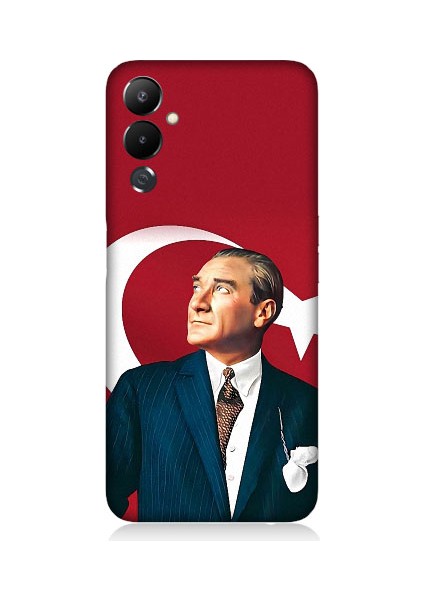 Tecno Pova 3uyumlu Mustafa Kemal Atatürk ve Bayrak Desenli Silikon Kılıf